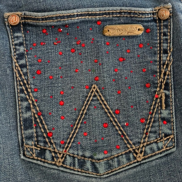 Wranglers Women W26 Bootcut Custom Rhinestone Pocket Stretch Western Jeans Y2K - Picture 10 of 16